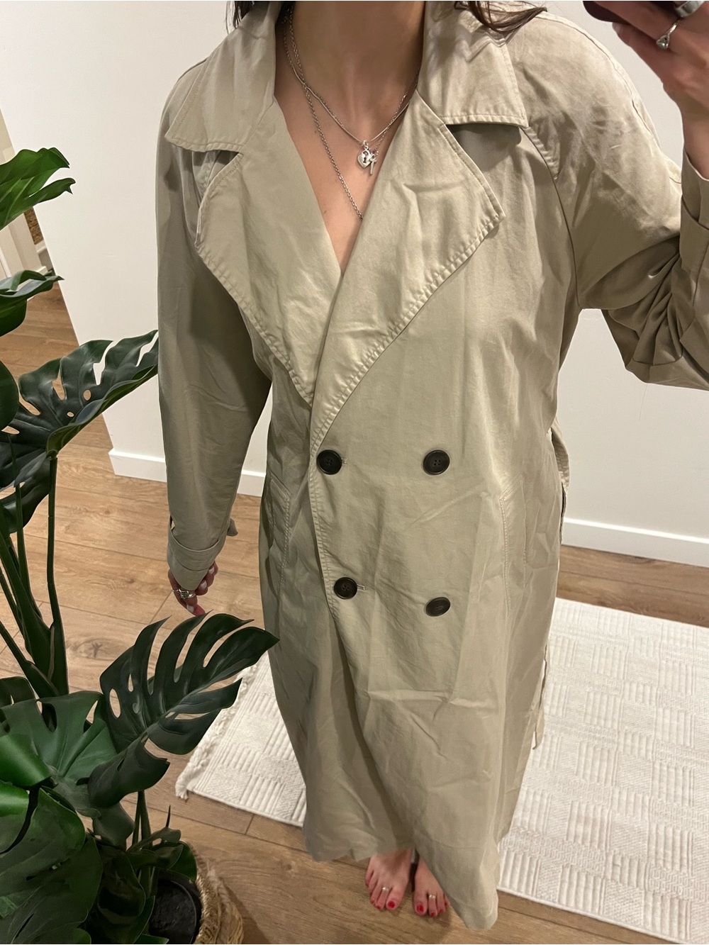 Zara Light Khaki Double-Breasted Trench Coat - Picture 2 of 8